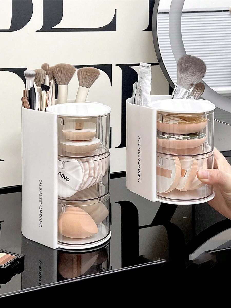 1pc Multi-Layer Rotating Storage Box, Can Be Used To Store Hair Clips, Hair Accessories, Hair Ties, Makeup Sponges, Jewelry, Rings, Dust-Proof Storage