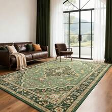 5x7 Vintage Area Rug For Living Room Bedroom, Machine Washable Non Slip Indoor Rug, Thin Throw Floral Low Pile Distressed Carpet For Office Nursery Dining Room Red/Blue, Modern Chic Design - Hijau - View 6