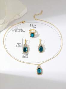 Women's Jewelry Set - Luxury Elegant Blue Sapphire Rhinestone Edged Earrings, Ring, Necklace 3 Pieces Set, Suitable For Evening Gala/New Year Party, Exquisite Accessories For Gifts, Confessions, Surprises, Campus Romance, Proposals, And Weddings - Multicolor - View 2
