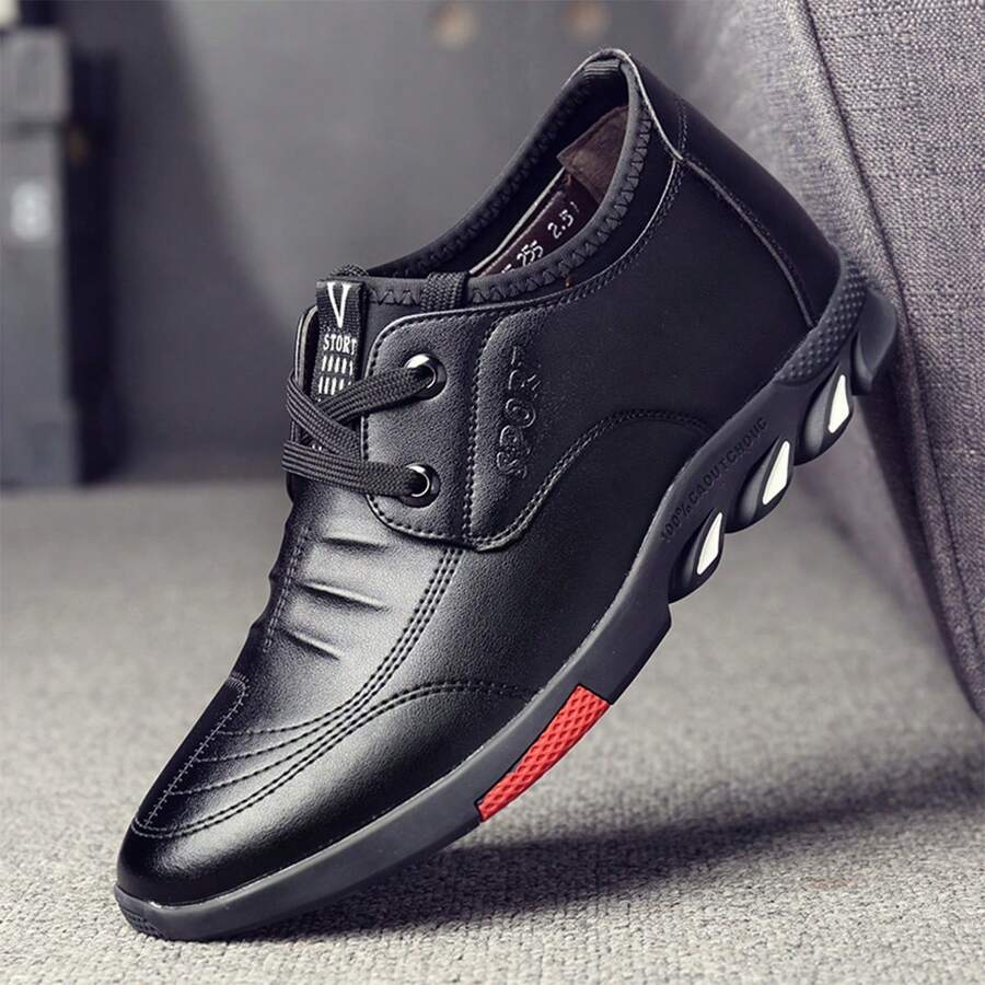 Fashionable Streetwear Style Low-Top Men Casual Shoes, Comfortable And Durable, Easy To Put On And Take Off, Versatile Men Dress Shoes For Daily Casual & Office Wear, Perfect Men Shoes For Autumn And Winter. - 黑色 - 查看 1