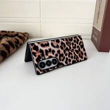 Cheetah,Leopard Print Chic Leopard Print PU Leather Phone Case Compatible With Samsung Galaxy Z Fold7 Fold6 Fold5 Fold4 - Full Wrap Shockproof Cover, Glamorous Statement Design With Fashion Edge - Dusty Pink - View 6