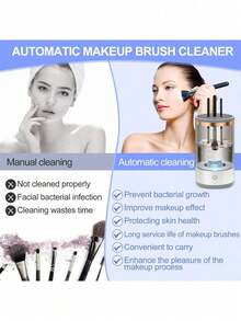 1pc Electric Makeup Brush Cleaner & Dryer, Upgraded Dual-Function Design, 500mAh USB Rechargeable, Waterproof, With Storage Stand