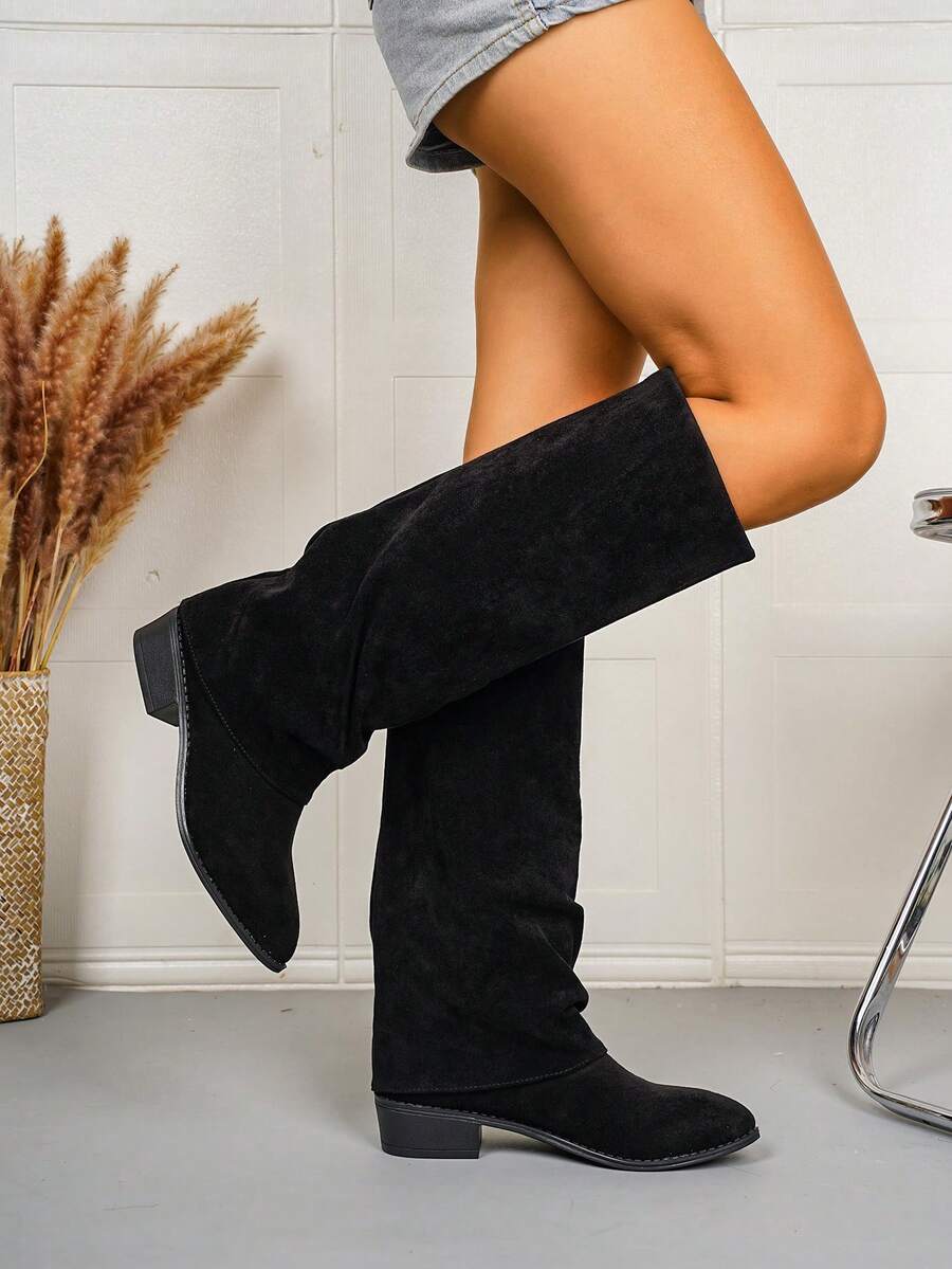 Chunky Heel Anti-Slip European & American Style Slim Fit Boots For Women, New Autumn/Winter Soft Sole Versatile Legging Boots, Riding Boots - Black - View 1