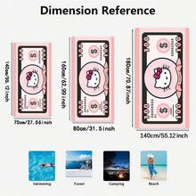 Sanrio Hello Kitty Dollar Bill Design Beach Towel, Modern Polyester Cartoon Print, Knit Fabric Quick-Dry Pool Travel Camping Sports Accessory, 240gsm Lightweight Patterned Oblong Towel For Summer Vacation Gift