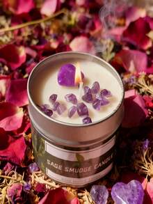 Crystal Scented Candles Gift Set With 1 Heart-Shaped Carved Crystal Stone, Soy Scented Wax, Amethyst, Pink Crystal, Net Content 100g/24 Hour Burn Time - Multicolor - View 8