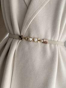 Elegant 1pc Women's Stretchy Belt With Simple Design To Match Sweaters & Dresses For Waist Cinching And Decoration Summer, School Fall, Autumn, Halloween - Beige - View 8