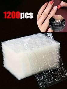 1200片（50张）美甲贴纸，超薄果冻美甲贴纸，双面胶，透明可重复使用，适用于美甲装饰 - 無色 - 查看 2