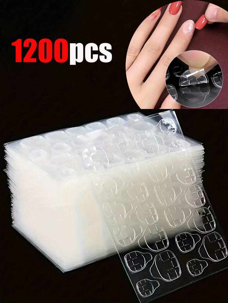1200片（50张）美甲贴纸，超薄果冻美甲贴纸，双面胶，透明可重复使用，适用于美甲装饰
