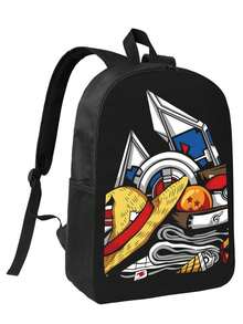 Anime Inspired Artwork With Symbols All-Match Geometric Pattern Backpack - Durable & Stylish For School & Work - màu đen - Xem 1