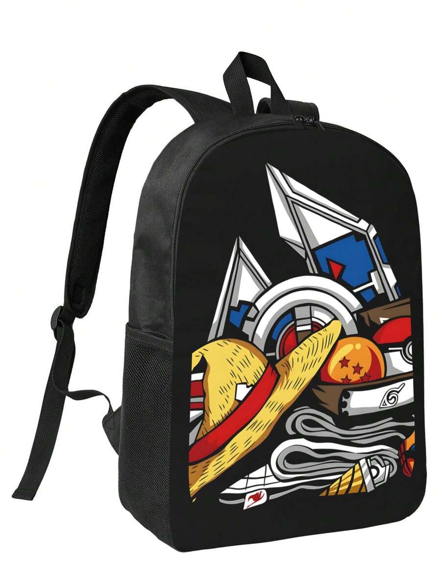 Anime Inspired Artwork With Symbols All-Match Geometric Pattern Backpack - Durable & Stylish For School & Work - màu đen - Xem 1