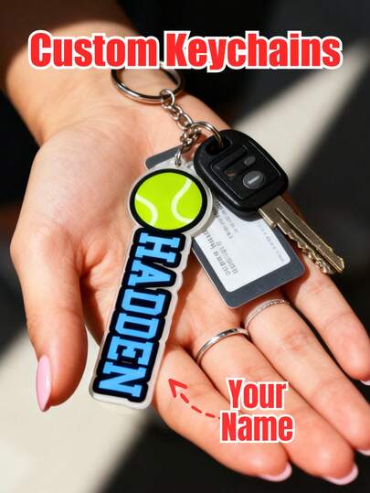 1/3/5pcs Customizable Name Keychain, With Personalized Letters, Sports Themed Acrylic Keychains (Tennis, Basketball, Soccer, Baseball), Suitable As Gifts For Her, Him, Couples, Teens, Students, Athletes, Great For Valentine's Day, Birthday, Anniversary, Graduation, New Car, Daily Accessories, Sports Fans Collection, Showcase Your Passion For Sports