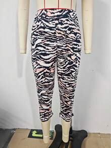 女士春季圣帕特里克节斑马纹弹力紧身打底裤，性感户外运动修身 3/4 长裤