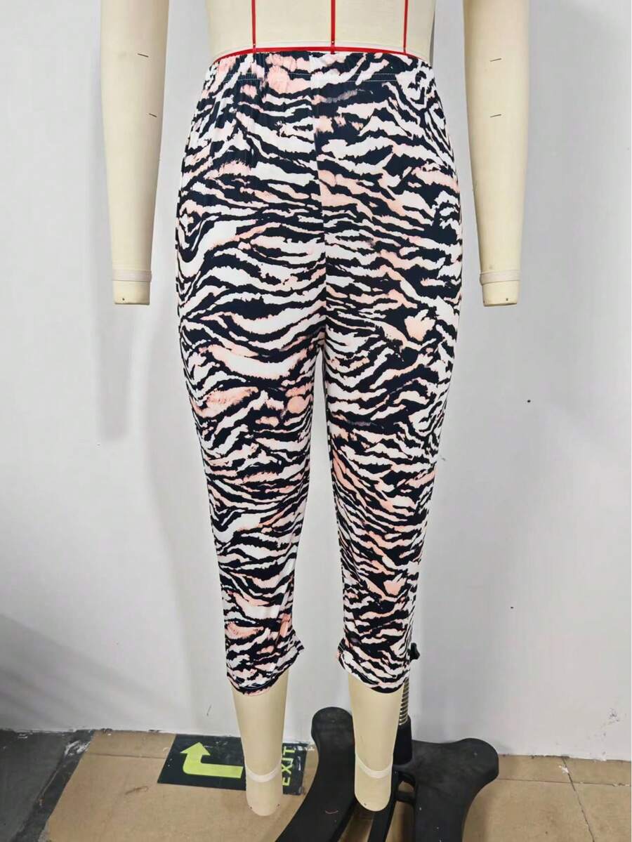 女士春季圣帕特里克节斑马纹弹力紧身打底裤，性感户外运动修身 3/4 长裤