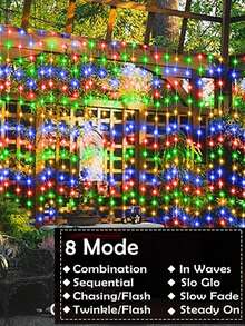 1pc 100/200/300 LED 3*1m/3*2m/3*3m Solar Powered Curtain Lights, Outdoor Lights, Fairy Lights, 8 Lighting Modes Suitable For Wedding, Proposal, Party, Outdoor, Garden, Patio, Wall Decor, Holiday, Christmas Party, Fence [Solar Powered] - Curtain Lights - View 5