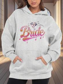 Sudadera con capucha gris con estampado de diamante y texto Bride para novia - Gris Claro - Ver 1
