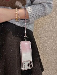 奢华电镀水钻亮片玫瑰金手机壳，闪亮装饰，兼容 17 Pro Max/17 Pro/17 Air/17/16 Pro Max/16/16 Pro/16 Plus/15/15 Pro Max/15 Pro/15 Plus/11/12/13/14 Pro Max/11 Pro/11 Pro Max/12 Pro/12 Pro Max/13 Pro/13 Pro Max/14 Pro/14 Pro Max/14 Plus，简约软壳 - 新款玫瑰金+鑽飾手繩 - 查看 5