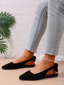 Sandálias minimalistas francesas de bico fino, salto grosso e laço, perfeitas para a primavera/verão. Sapatos confortáveis para damas de honra. - Preto - Ver 7