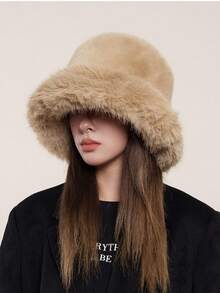 1顶优质宽檐羊毛帽，新款女士秋冬保暖羊毛帽，护耳防风帽，渔夫帽防寒套装 - 彩色 - 查看 1