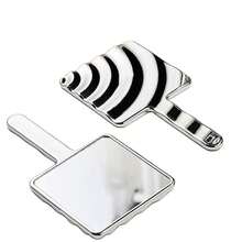 Espelho de mão com alça para maquiagem, espelho de mão portátil e charmoso, ideal para barbear, viagens (para homens e mulheres), espelho de mão com laço para customização, quadrado, prateado, com efeito ondulado, mini espelho de mão de luxo com alça dupla face e luz para maquiagem, perfeito para presentes e para estudantes em dormitórios. - Multicolorido - Ver 5