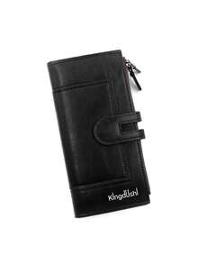 YUQING.FC Cartera Plegable Con Doble Cremallera, Ranuras Para Tarjetas Y Monedero #C113-2 - Negro - Ver 3