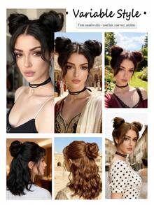 Messy Claw Clip Bun, Softball Hair Piece, Synthetic Wig For Parties And Dances, Suitable For All Women To Add Volume, Single Clip-In Synthetic Wig, Suitable For Halloween Parties And Music Festivals. - Natural Black - View 3