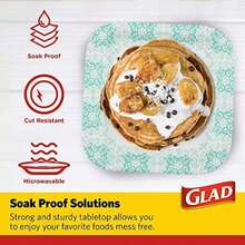 Glad - Platos de papel desechables impresos, 50 unidades de 10 pulgadas, platos de papel resistentes con hermoso diseño impreso, a prueba de remojo, 50 platos de papel cuadrados | Platos desechables,(Agua 50 Count (pack of 1)) - Multicolor - Ver 3