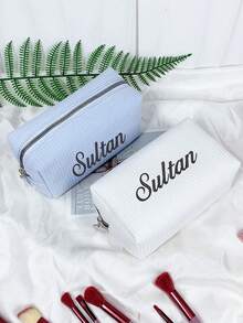 1 Stück personalisierte bestickte Namenstaschen, Monogramm-Tasche, Kosmetiktasche, Make-up-Tasche, Hautpflege-Tasche, Kulturbeutel, Aufbewahrungstasche, Reiseessentiell, Kreuzfahrt-Essentiell, Wohnheim-Essentiell, Brautjungferngeschenk, Muttertagsgeschenk, Geburtstagsgeschenk, Heimdekoration, Badezimmer, Wohnzimmer, Nachttisch-Organizer, Kosmetiktasche, Reise, Make-up-Tasche, Tasche, Make-up-Tasche, Reiseessentiell - Verschiedenfarbig - Übersicht 9