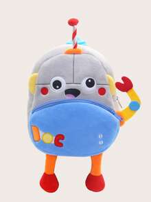 1个可爱卡通宇航员机器人毛绒背包，适合2-4岁男孩女孩日常使用 - 淺灰色 - 查看 5