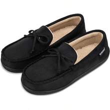 Isotoner Men's Microsuede Moccasin Slippers - 黑色+8-9 - 查看 4