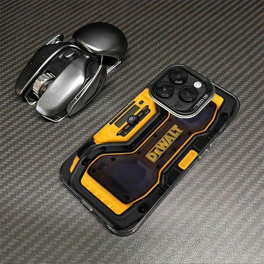 Dewalt Herramientas Carcasa para iphone17 16 15 14 13 12 11 PLUS MAX GALAXY S22 S23 S24 S25FE ULTRA PLUS + Touch Durable TPU PET PC Negro Plata Regalo A Prueba de Golpes Completo Fundas de teléfono de protección - Negro - Ver 1