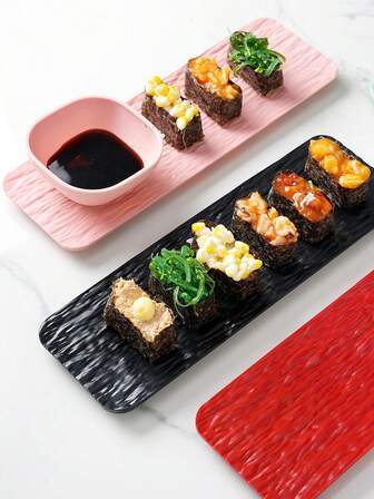 2pcs Nordic Style Rectangular Plastic Plates, Marble Pattern Dessert Plates, Creative Snack/Sushi Serving Trays