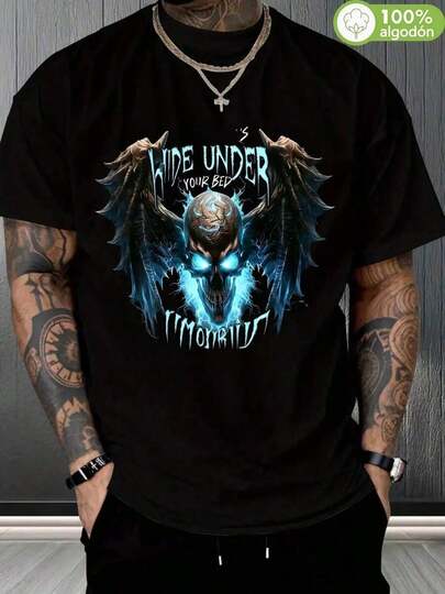 Playera Hombre, Camiseta Negra% Algodón, Manga Corta, Estampado Monstruo Hide Under Your Bed, Oscuro, Diseño Impactante, Para Hombres, Fans De Horror, Halloween, Ocio, De Disfraces, Envío Nacionaléxico, Regalo