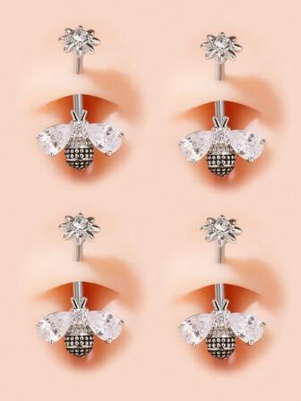 1 pieza Joyería de piercing de moda, Anillo de ombligo, Pendiente de ombligo, Diseño de abeja, Material de acero de titanio, Circonita de grado 5A incrustada, Pulido a mano, Adecuado para uso en contacto con el Body, Artículo de regalo