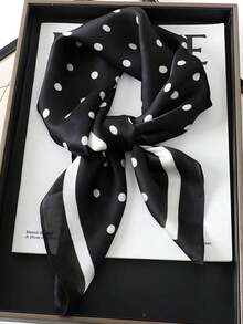 1pc Women's Luxurious Elegant Fashion Color Block Printed Silk Bandana Scarf, 70*70cm, Suitable For Daily Wear, Best Choice For Gift - 黑色 - 查看 5