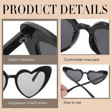 12 pièces Lunettes de soleil rétro en forme de cœur, convenant pour les enterrements de vie de jeune fille, la Saint-Valentin, les soirées célibataires, les mariages, les anniversaires, Halloween et autres occasions. Accessoire .
