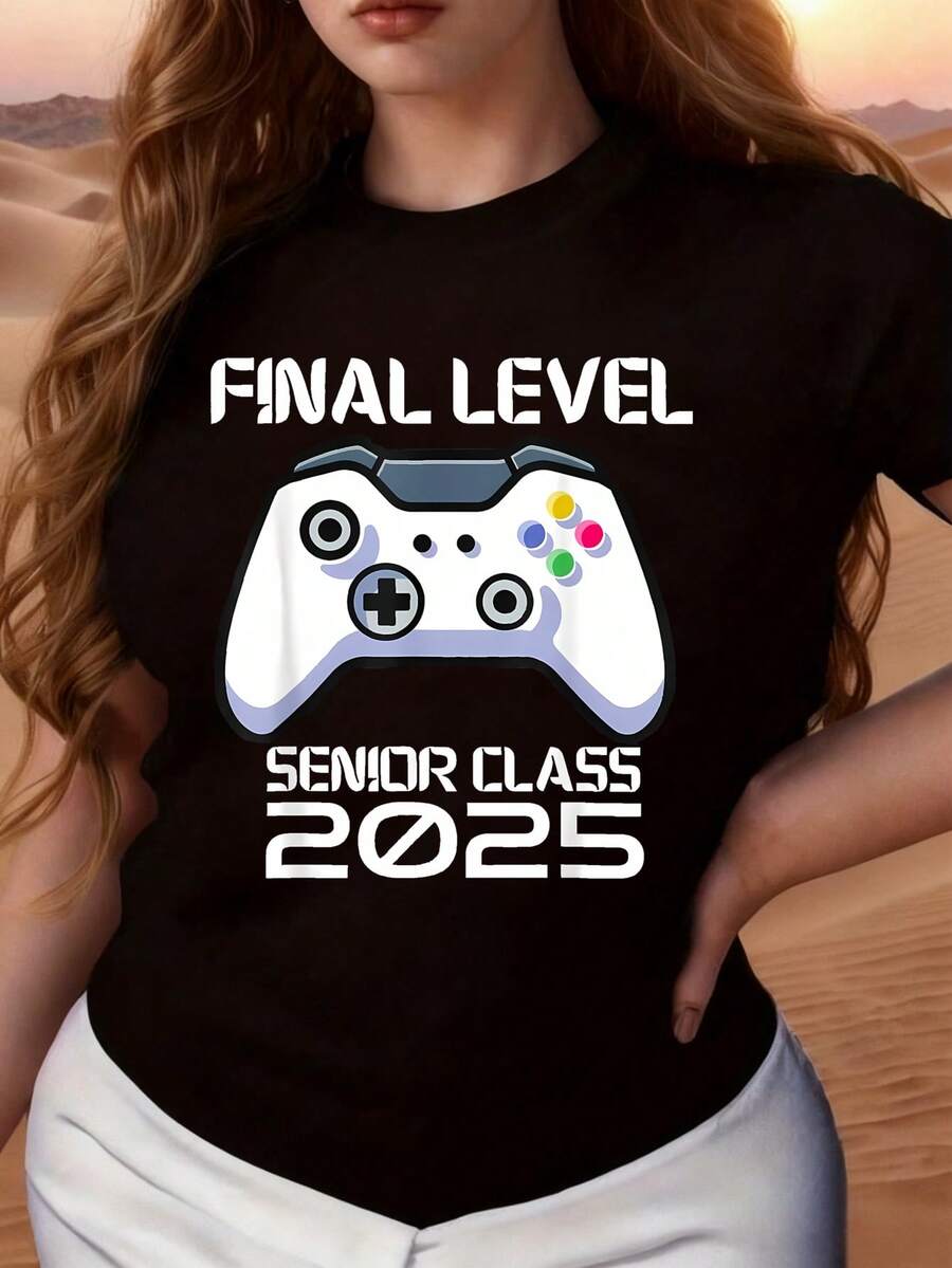 Final Level Senior Class 2025 Gamer Graduation T-Shirt For Students And Graduates With Controller Design Black Shirt - Negro - Ver 1