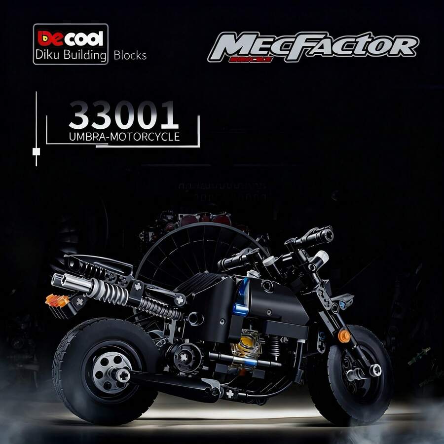 3D摩托车拼图积木玩具车，组装式跑车模型，儿童玩具，男孩生日/节日礼物 - 黑色 - 查看 1