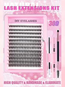240pcs D-Curl Natural Eyelash Extension Kit, Eyelash Cluster Set, Delicate Eyelash Extensions, 9-16mm Individual Lashes, Includes Eyelash Glue And Tweezers, DIY At Home, Suitable For Beginners, Travel, Daily Wear, Weddings, Dates, Parties, Holidays, Great As Christmas/Halloween/Gift Eyelash Set - Black - View 5