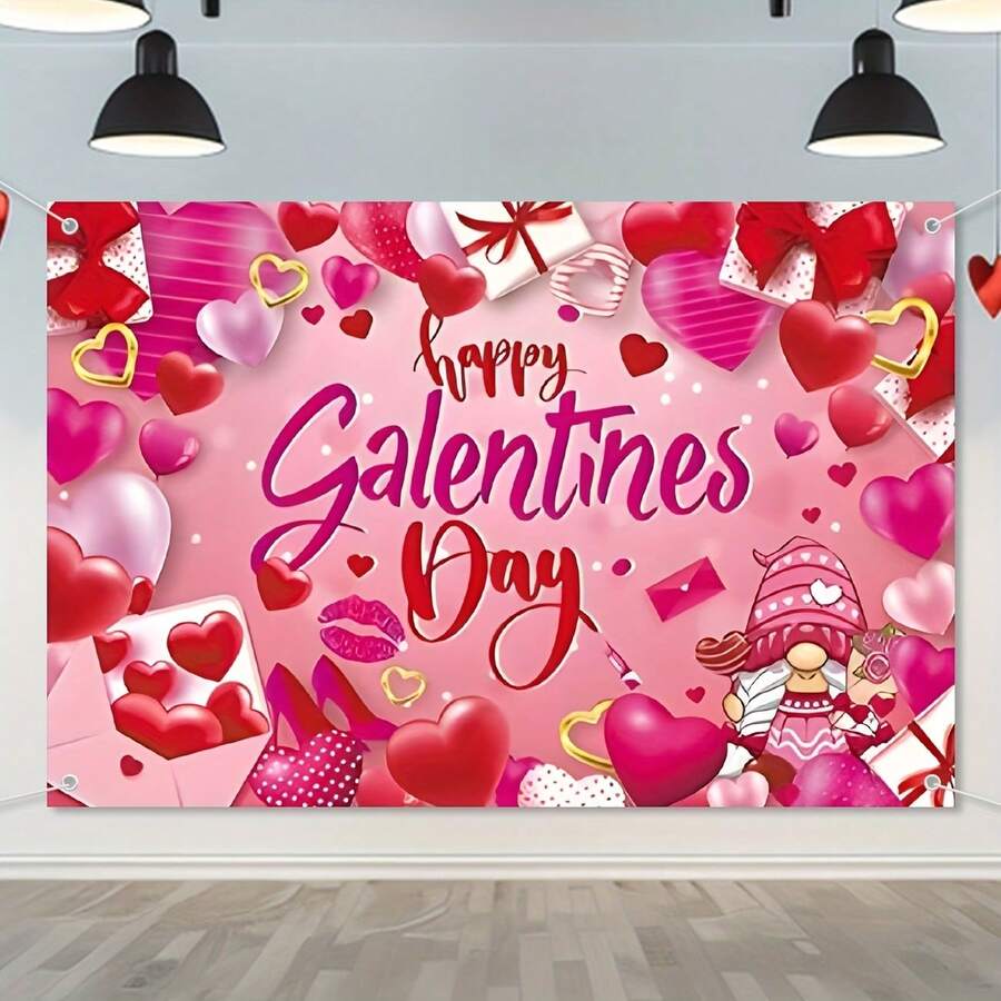 Charming Pink And Red Valentine's Day Banner - Ideal For Room Decor, Party Backdrop, And Celebration - Multicolor - View 1