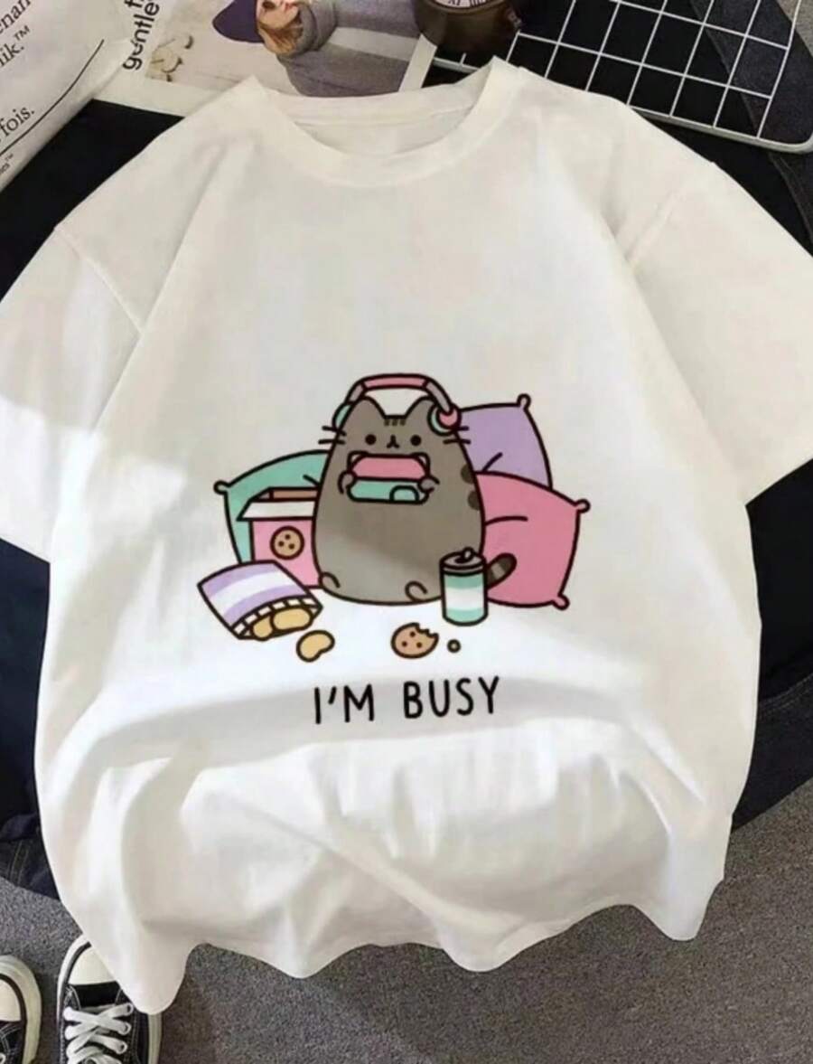 Kawaii Fat Cat T Shirt   New Summer Cute Fashion Children T-Shirt Thin Section Hipster Girls Tshirt Tops Clothing - 白色 - 查看 1