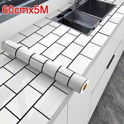 5M Kitchen Tile Roll Stickers Self-Adhesive Marble Sticker Wall Decor Bathroom