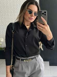 Slim Long Sleeve Shirt | Blouse | Evangelical Fashion | Women's Blouse | Formal Wear From Sizes M To XL | Women's Work Shirt - 黑色 - 查看 1
