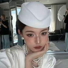 一件式跨境空乘帽，新款磨毛贝雷帽，女士英式表演帽，演出帽，韩式时尚高顶礼帽，乐队服装。 - 彩色 - 查看 9
