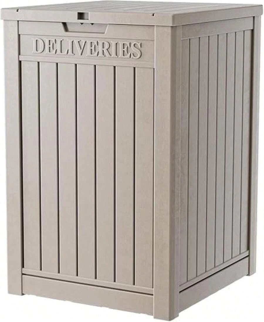 EasyUp Outdoor Package Delivery Box, 48-Gallon Lockable Parcel Drop Box, Large Double-Walled Resin Weatherproof Storage Deck Box For Porch And Patio (Gray) - trong suốt - Xem 1