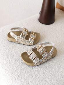 1 Pair Girls' Hook And Loop Princess Sandals, Soft Sole Beach Shoes, Summer New Fashion - Gold - View 2