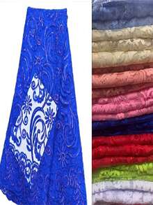 5 Yards/1 Yard High Quality French Mesh Lace Fabric, African Lace Embroidery, Nigerian Sequin Sheer Lace, Suitable For Sewing, Party, Wedding Fabric, Green - Multicolor - View 6