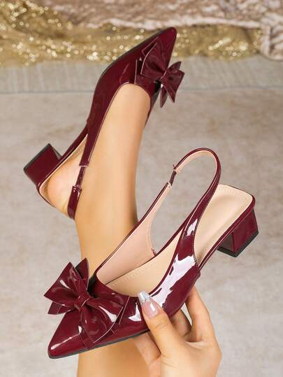 Sapatos De Salto Alto Femininos, Casuais E Elegantes, Com Laço, Em Cor Sólida. Ideais Para O Dia A Dia, Trabalho, Festas E Ocasiões Especiais. Bico Fino, Fivela Com Laço, Revestido, Cor Vinho, Salto Médio, Estilo Minimalista, Neutros E Elegantes. Versáteis, Perfeitos Para O Escritório, Trabalho, Tamanhos Grandes 41-43, Festas Ao Ar Livre, Escritório, Casamentos, Escola, Férias E Todas As Estações.