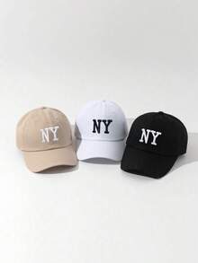 3pcs/1pack NY Embroidered Baseball Cap, Outdoor Sunscreen Casual Hat, Suitable For Boys & Girls, Spring/Autumn, For Travel, Beach, Vacation