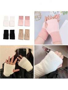 Women's Fingerless Gloves, Solid Color Knitted Wrist Warmers, Versatile For Office, School, Writing, Autumn/Winter, Also Suitable For Outdoor Sports And Daily Wear. This Warm Winter Glove Is Made Of Faux Fur Material, Versatile In Use, Cute And Matching, Suitable For Office, Cycling, Etc. The Windproof Fingerless Design Makes It The Best Christmas Gift For Women, As Well As An Ideal Choice For Couple Gifts, Christmas Decorations, Home Decor, And Christmas Stocking Stuffers. - Multicolor - View 6
