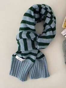 1件装女士时尚百搭撞色条纹袖围巾，舒适保暖，适合日常穿着、购物和派对搭配。 - 彩色 - 查看 11